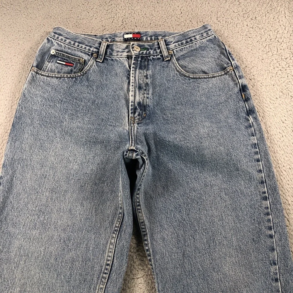 VTG Tommy Hilfiger Jean Men 34x32 (Fits 32x31) Blue Flag Patch Logo Straight 90s